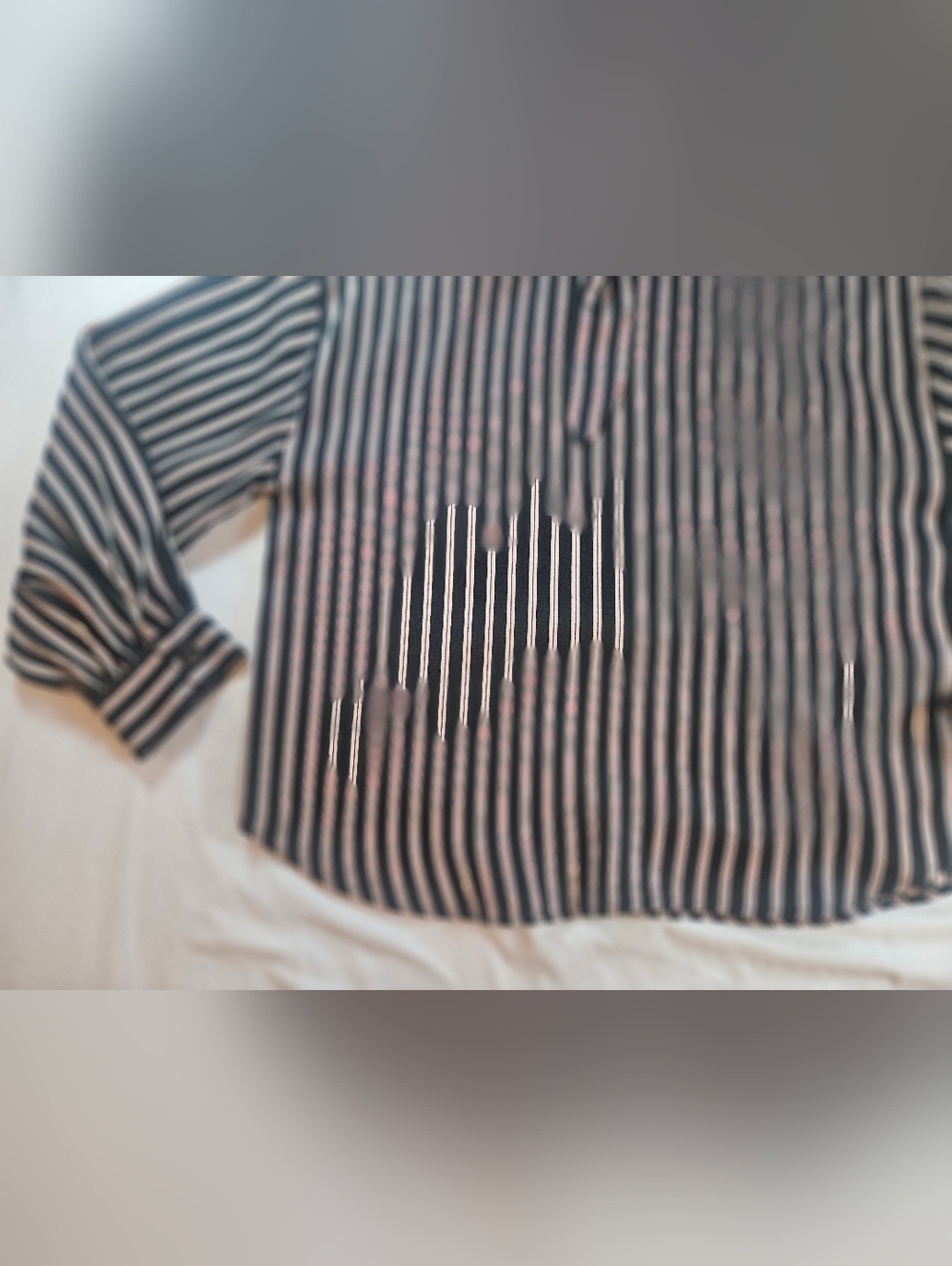 Zara Basic Womens Black & White Striped Long Sleeve Neck Tie Satin Blouse Sz L - Picture 2 of 14